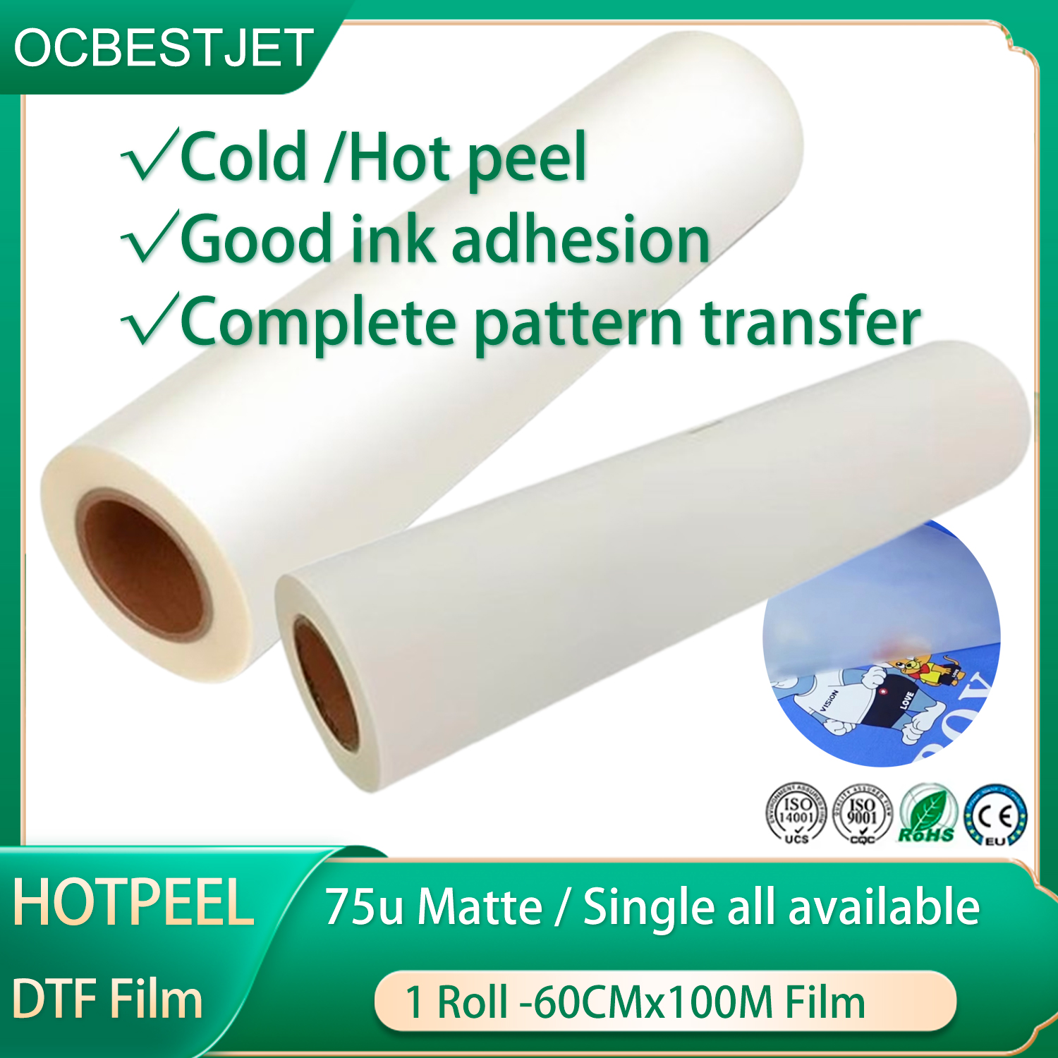 Dtf Hot Peel Film - DTF-Folienrolle 60cm 100m DTF-Transferfolie Doppelt Glänzend