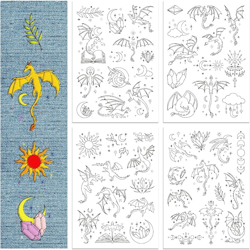 Embroidery Stabilizer Backing - 1Set 4 Blatt Drache wasserlöslicher Stickerei-Stabilisator
