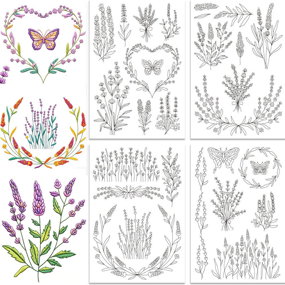 Embroidery Stabilizer Backing - Lavendelblüten-Schmetterling Wasserlösliche Stickmuster-Selbstklebestreifen und -Stabilisator aus