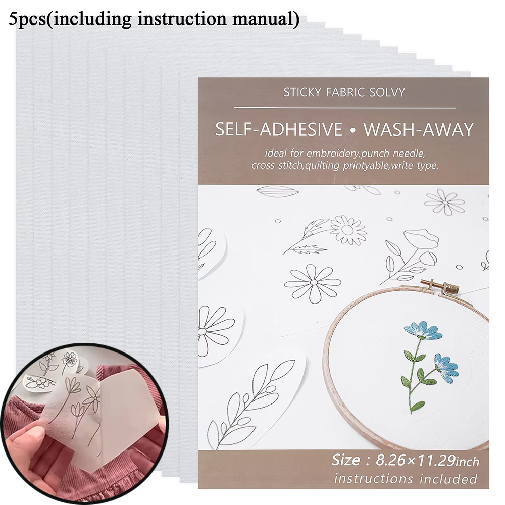 Embroidery Stabilizer Backing - 10/5 Stück wasserlöslicher Stickerei-Stabilisator, selbstklebend, handgestickte